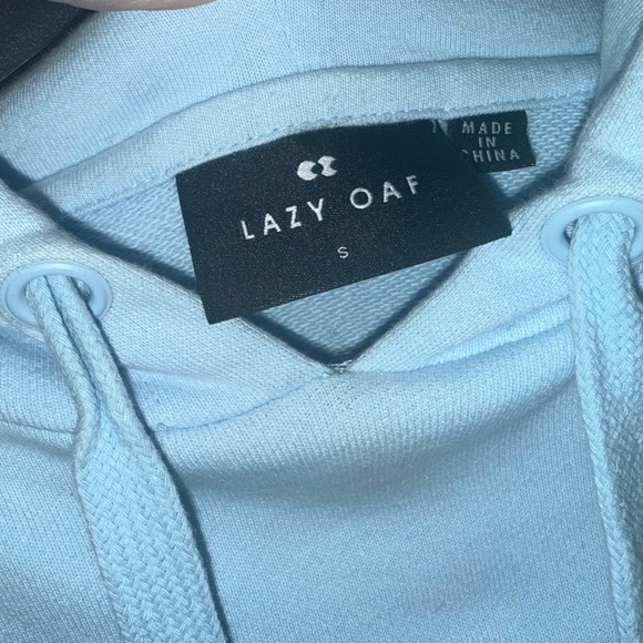 Lazy Oaf OVER THE RAINBOW HOODIE DRESS pockets sky blue plush fleece NWOT - Picture 5 of 11